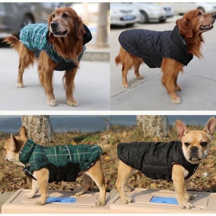 Manteau,S-3XL réversible chien veste d'hiver classique plaid conception hiver chien vêtements pour moyen grand chien - Type blue-S