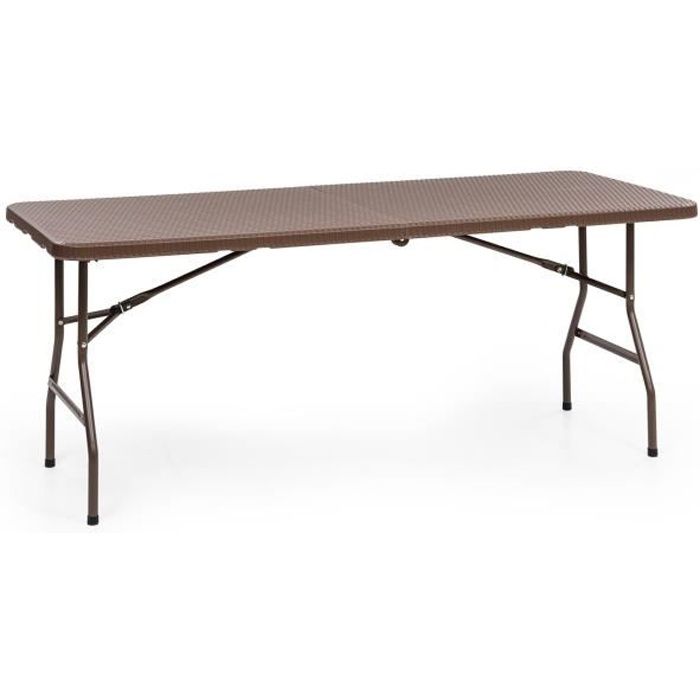 Blumfeldt Burgos Family Table de jardin pliable 6 places en résine poly rotin - 181 x 74 x 76 cm - traitement anti-UV - marron