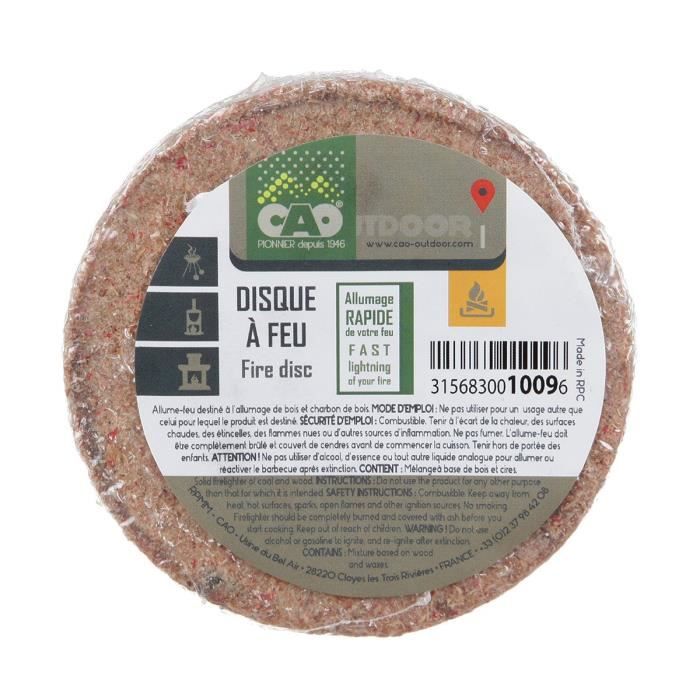 CAO CAMPING Disque à feu - Fibre de bois et cire - Ø 9,5 cm