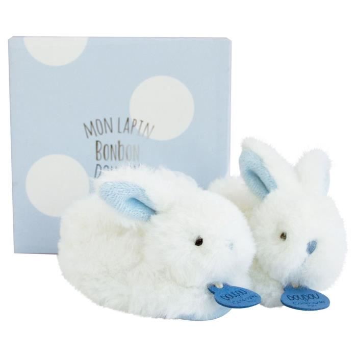 DOUDOU ET COMPAGNIE Lapin - Coffret chaussons avec hochet Bleu 0-6 mois