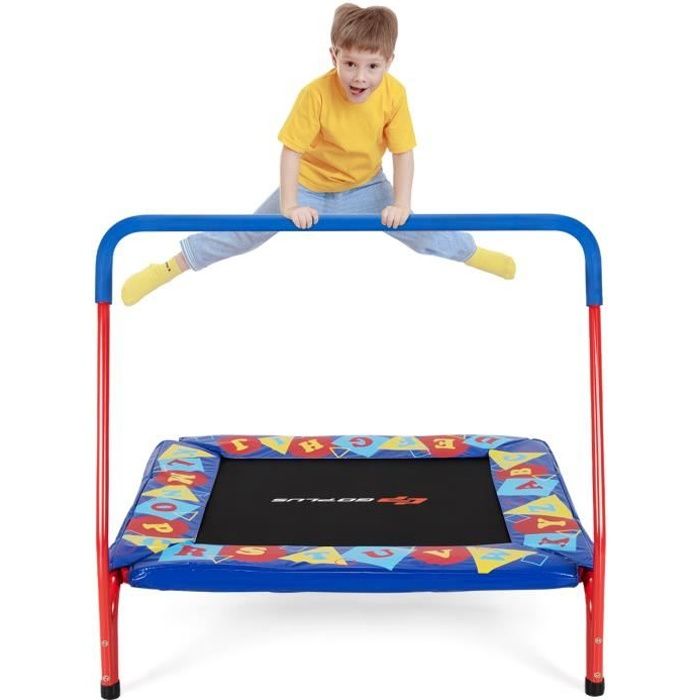 DREAMADE Trampoline Rectangle Pliable pour Enfants avec Main Courante Rembourrée, pour Intérieur et Extérieur, Charge 150KG, Bleu
