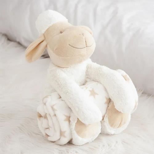 Peluche Bebe - Cadeau Naissance - Cadeau pour Futur Parents - Doudou de Compagnie Mouton & Plaid Atmosphera