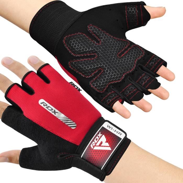 RDX Gants de Fitness Respirant Anti-dérapant, Gant Masculation Sport Soutien au Poignet Paume Forte Adhérence Gloves, Rouge