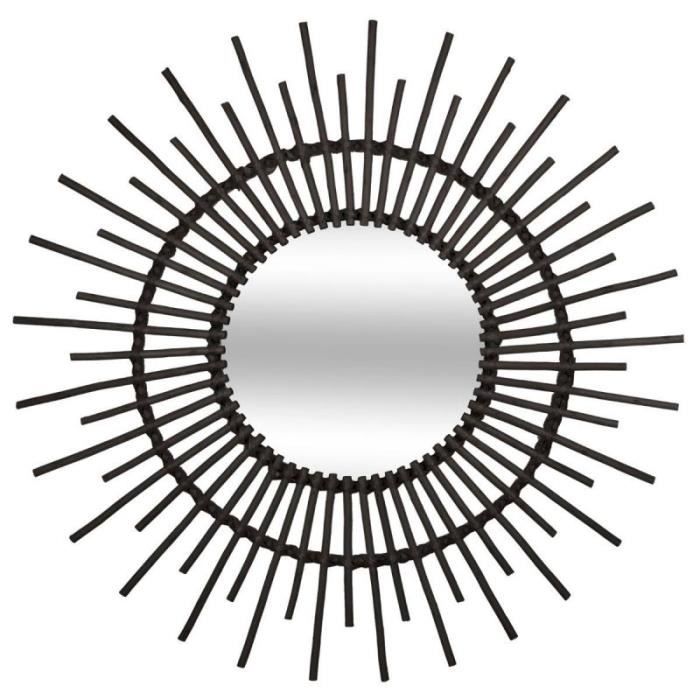 Miroir Mural Rond -Rotin- 76cm Noir
