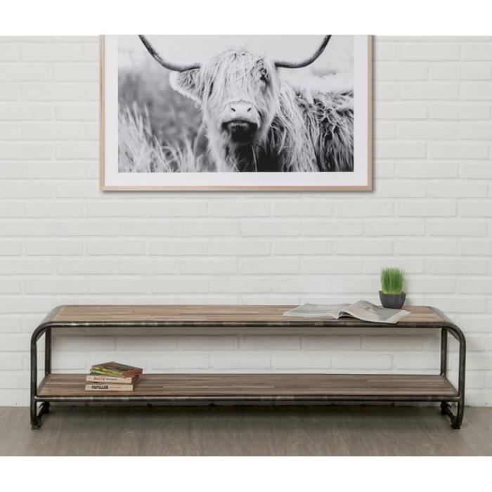 Meuble Tv En Teck Industriel -fusion- 160cm Marron - Paris Prix
