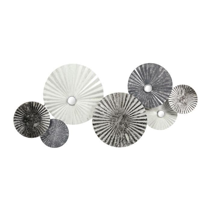 Décoration murale en métal Coquillage - Argent, blanc et noir - 94 x 5 x 47 cm
