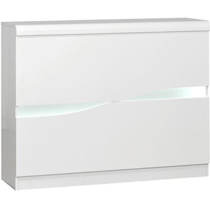 Bar aménagé Blanc laqué brillant à LEDs - PESMES - L 125 x l 36 x H 100