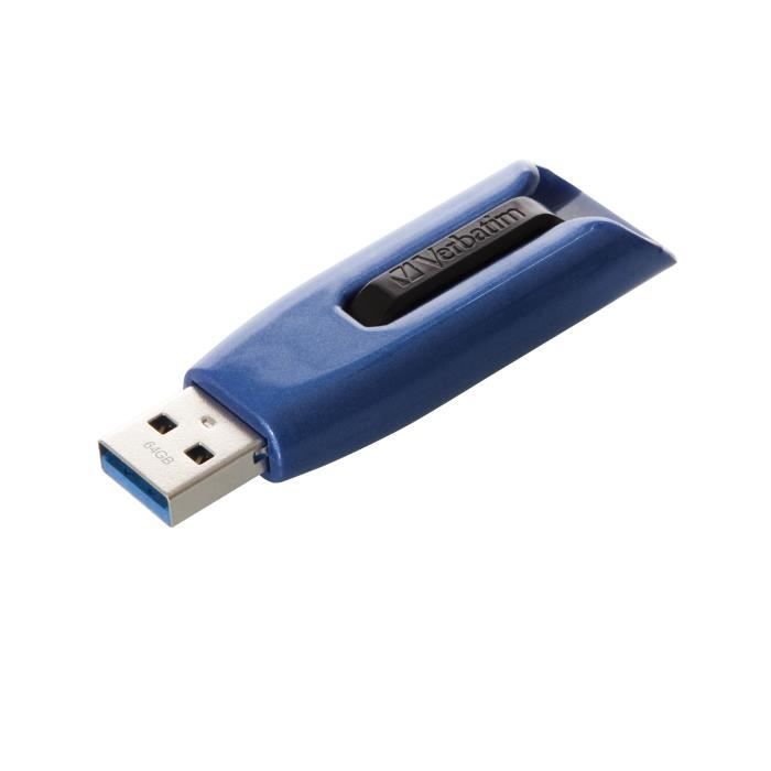 Verbatim Store 'n' Go V3 Max, 64 Go, 3.0 (3.1 Gen 1), Connecteur USB Type-A, Slide, 10 g, Bleu