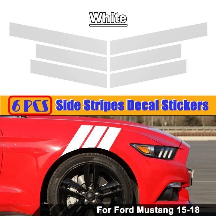 autocollants avec bandes latérales vinyle stickers capot pare-boue décoration pour ford mustang blanc