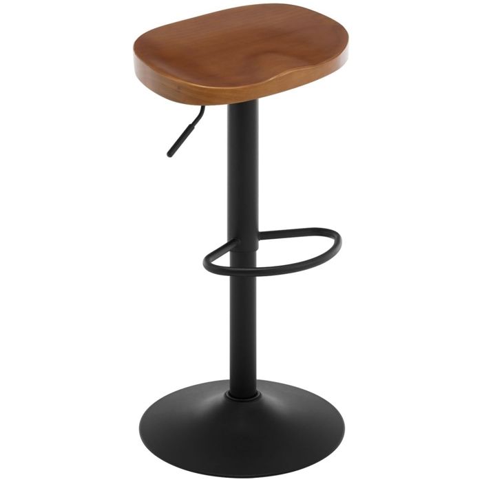 WOLTU Tabouret Bar Pivotant Chaise Haut Industriel Assise en bois massif Cadre en Métal Réglable en Hauteur Marron