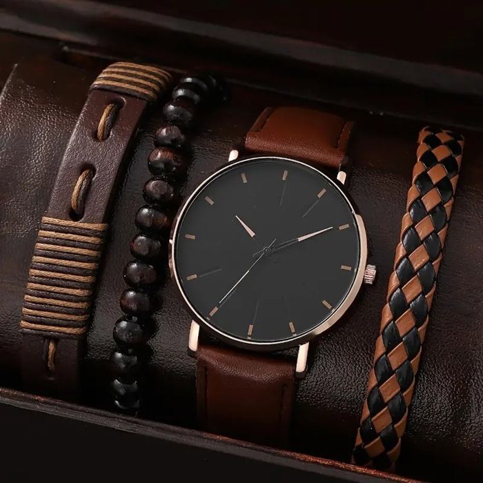 SHARPHY Coffret montre homme + bracelet - bracelet en cuir marron mode tendance cool cadeau