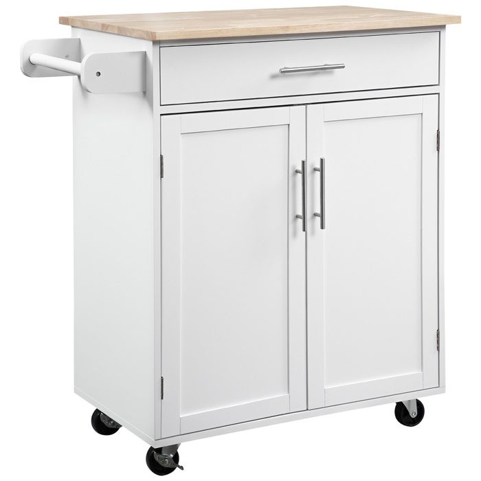 Desserte de cuisine sur roulettes HOMCOM chariot de service Ilot de cuisine avec tiroir de placard et porte-torchons - blanc Desserte de cuisine sur roulettes HOMCOM chariot de service Ilot de cuisine avec tiroir de placard et porte-torchons - blanc