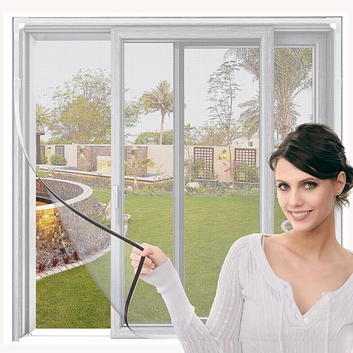 Moustiquaire Porte Fenetre AimantéE, 140x200cm Fermeture Automatique Moustiquaire Fenetre Animaux AcceptéS Portes De Balcon Portes Coulissantes, Gris A
