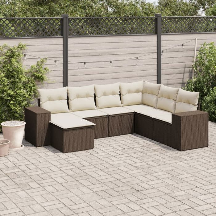 vidaXL Salon de jardin avec coussins 7 pcs marron résine tressée 3222902