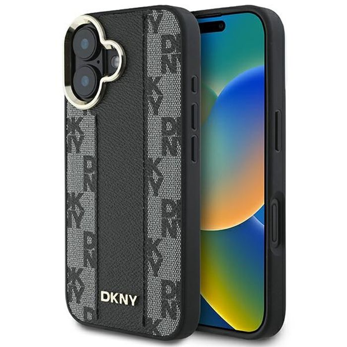 IPhone 16 Plus Case - DKNY Leather Hardcase Checkered Pattern Magsafe (DKHMP16MPCPCPVSLK) - Noir
