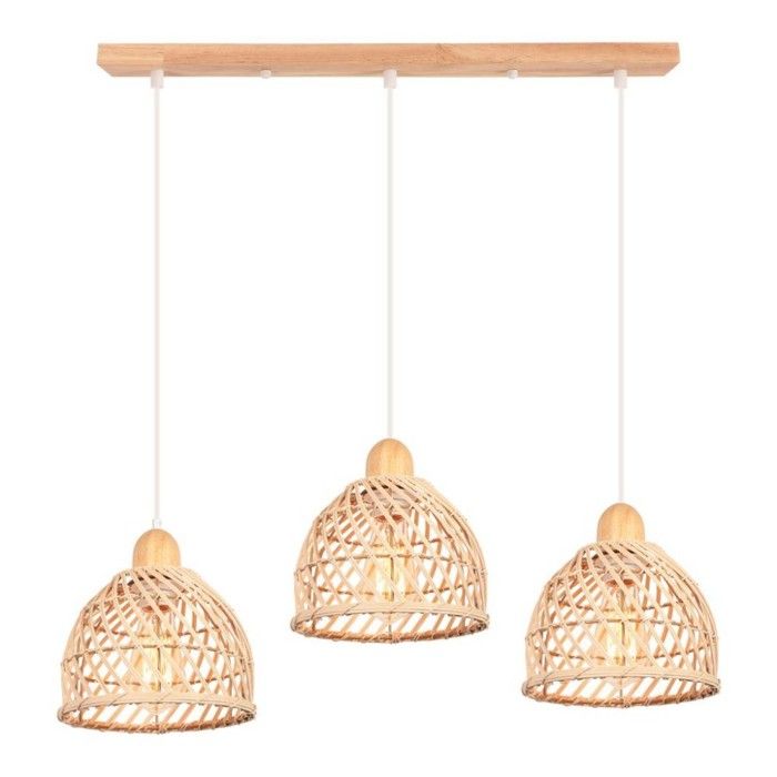 WOTTES 3 têtes Suspension Luminaire Moderne Créatif Lustre en Bois et Bambou de Design à Spirale Vintage Lampe Suspension Rotin