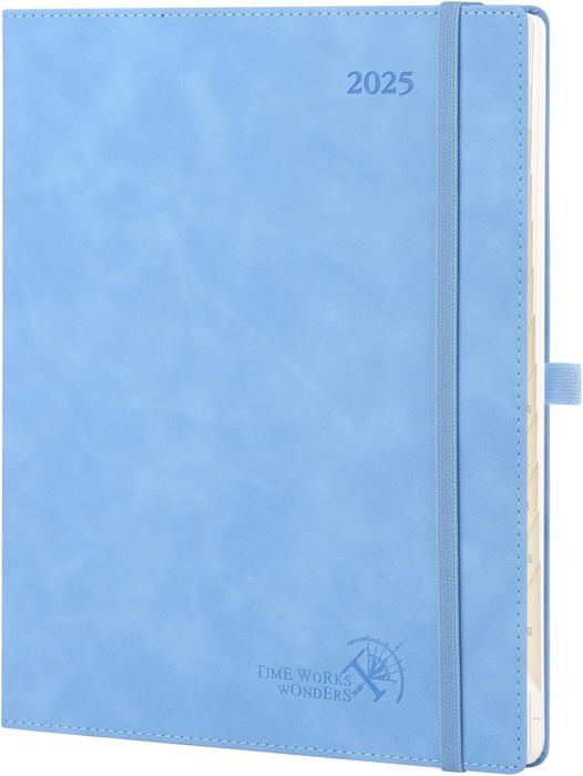 POPRUN Agenda 2024 2025 Semanal 25,5 x 21,5 cm, Agenda Escolar Semanal (12 Meses de Julio 2024-Junio 2025), Tapa Dura con Espiral,100 GSM Papel, Azul Niebla