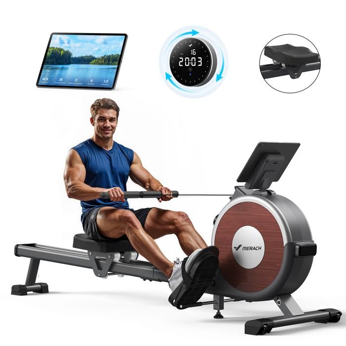 Rameur Electromagnétique – Q1S PRO MERACH - APP Exclusive/Bluetooth/Kinomap - 16 niveaux – Rails Double Améliorés – Support tablette