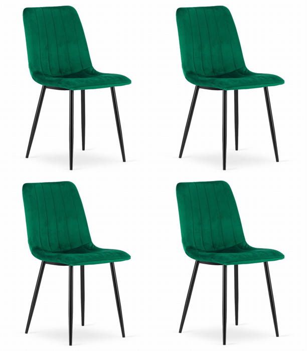 Lot de 4 chaises velours LAVA - salle à manger chambre cuisine style rétro pieds métal noir VERT
