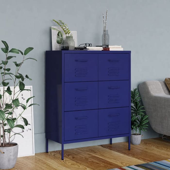 Lemon Buffet Bahut Armoire DE Cuisine - UU - Armoire à tiroirs Bleu marine 80x35x1015 cm Acier CCL39078034