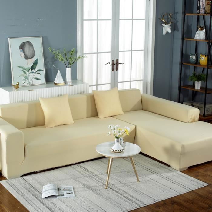 Housse de canapé sectionnel - AUTREMENT - Sectionnel en L - Lavable - Beige multicolore - Polyester - 2+3 places