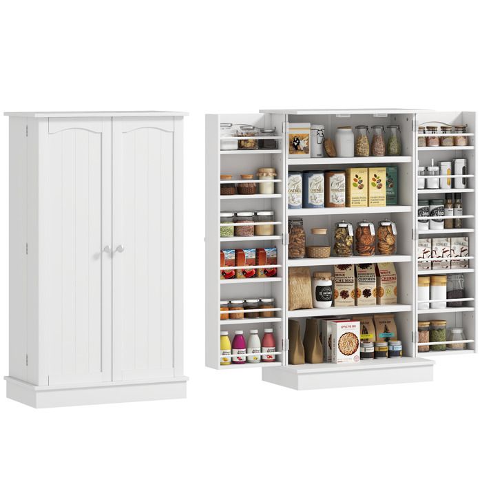 Armoire meuble de cuisine - HOMCOM - 2 portes avec 5 étagères et 12 porte-épices - 60 x 30 x 104 cm - blanc