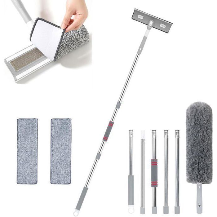207cm Raclette Vitre avec Manche Telescopique 4 en 1 Balai Raclette Sol avec 2 Chiffons de Nettoyage pour Fentre Haute Gri RACLETTE