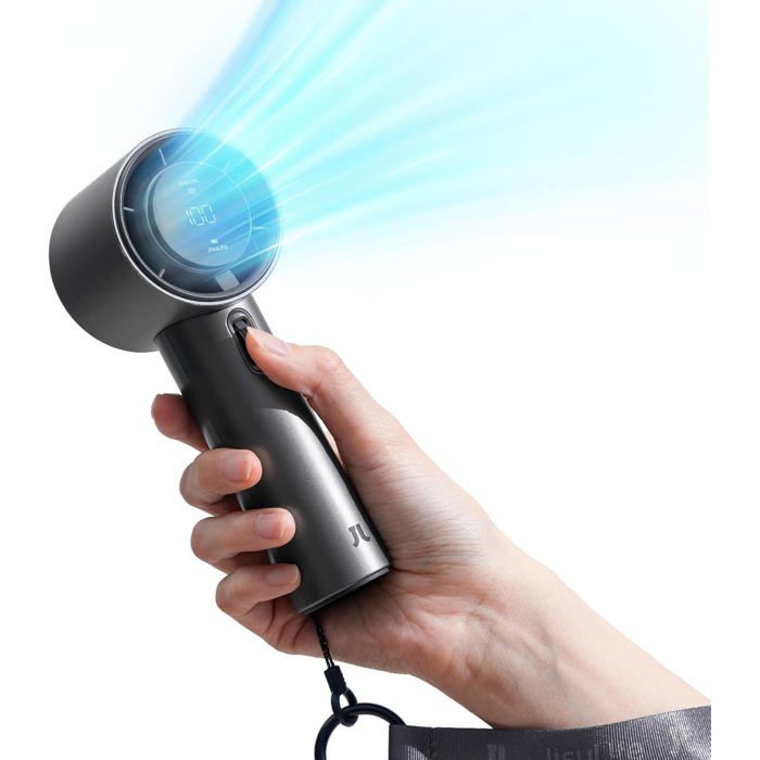 FLEUVE - Ventilateurs - Mini Ventilateur Turbo Métal 5000mAh Vitesse Réglable 1-100 Écran Numérique Voyage - Gris - Jisulife