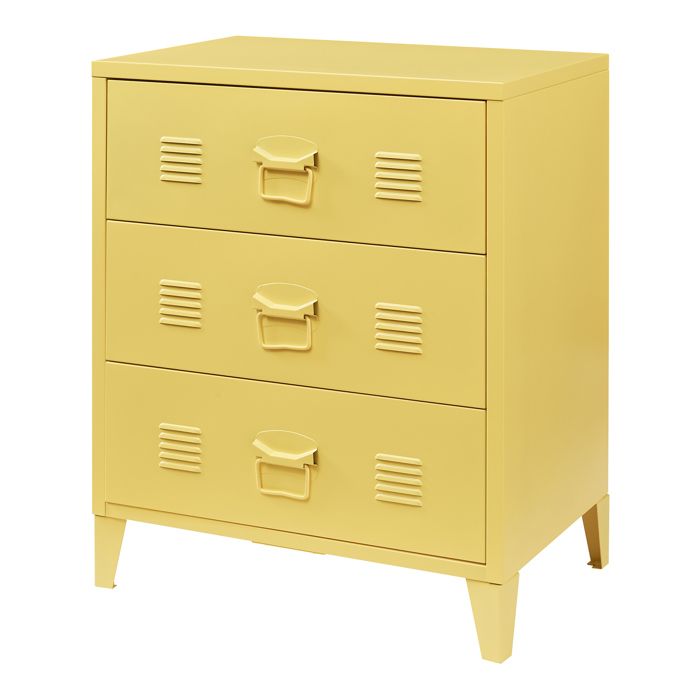 Commode métallique Hämeenlinna avec 3 tiroirs acier 72 x 60 x 40 cm jaune