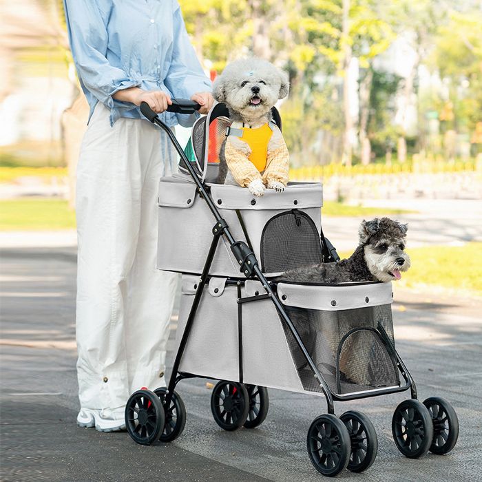 JEOBEST Poussette pour Chien 3 en 1 à 2 Niveaux Chariot pour Chien et Chat Sac de Transport pour Petits Chiens et Chats