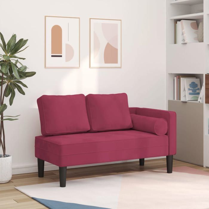 Printemps/été 2025 Chaise longue VIDAXL avec coussins rouge bordeaux velours - 116.5x62x57.5 cm LV6372