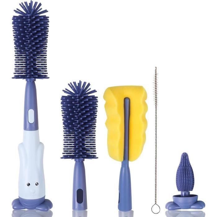 Kit De Nettoyage Biberon 7 En 1 Portable - Inclut Support Séchage, Brosses, Vaporisateur - Rose - Idéal Voyage