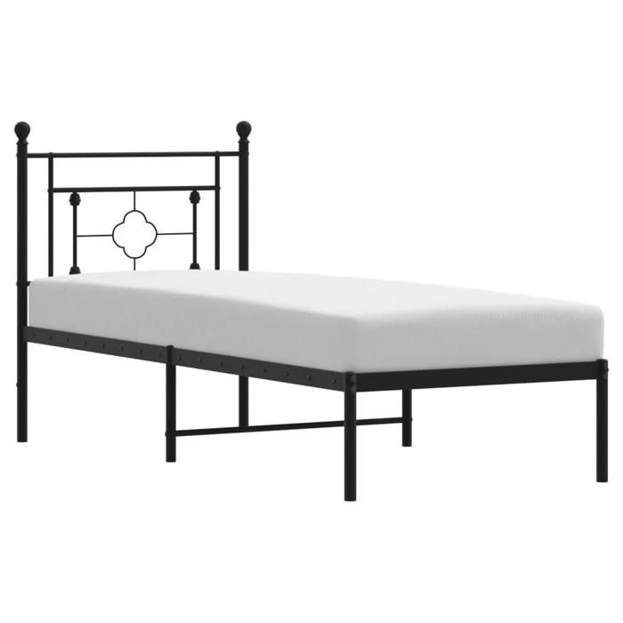 Promotion doctobre Cadre de lit adulte/enfant - Meuble de chambre - métal sans matelas - avec tête de lit noir 75x190 cm FR8965