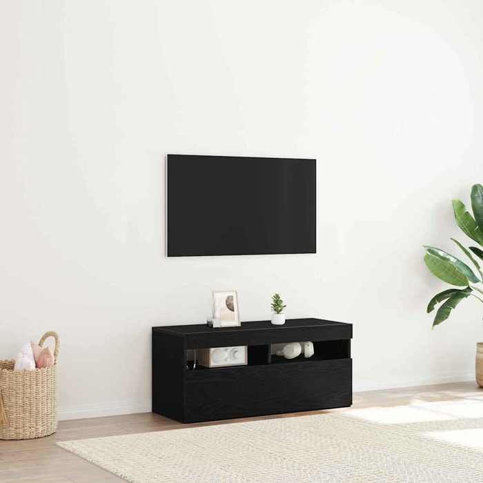 Black Month Meuble TV Salon - BURKE - TABLE/BANC TV - Noir 90x35x40 cm - Bois dingénierie LV2319