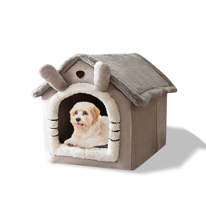 Lit-grotte pour chat lavable igloo en peluche chaude maison pour chat pliable et confortable (S chat gris)