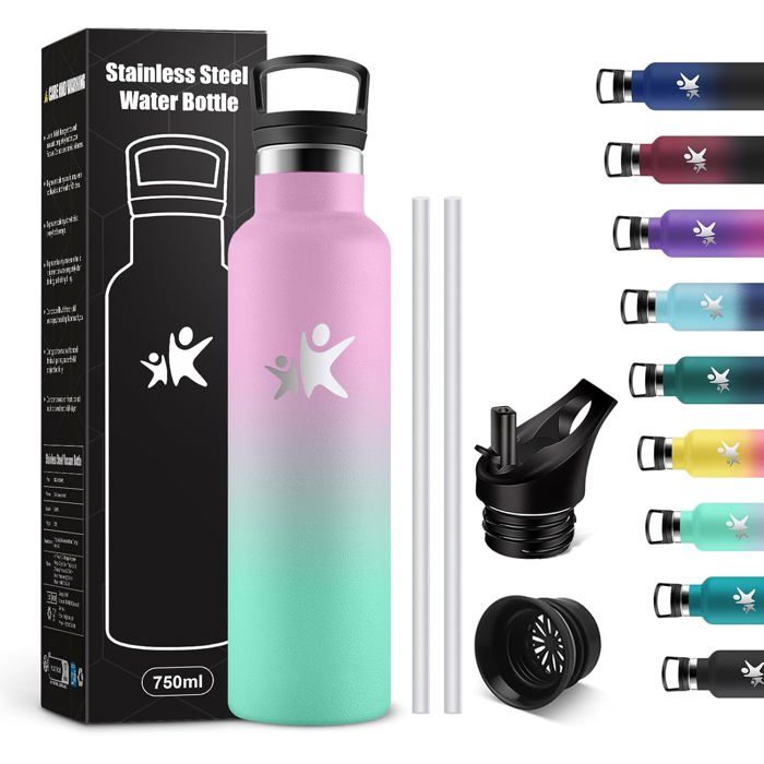Gourde Isotherme 750ml Bouteille Isotherme en Acier Inoxydable Bouteille deau sans BPA Gourde Inox avec Paille
