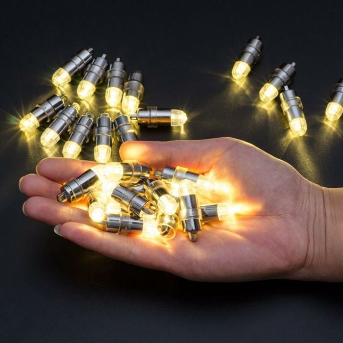 Mini lampes LED étanches - MICH - Lot de 24 - Blanc chaud - 1x37 cm - IP64 - Piles LR41 incluses