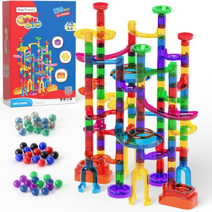 Circuit à Billes Relaxdays 120 Pièces - Kit Débutant 75 éléments + 45 Billes - Parcours Infini Dès 3 Ans