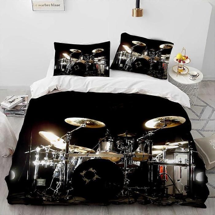 Parure de lit avec housse de couette et taie doreiller motif batterie 3D instruments de musique pour lit king size et 140*200cm