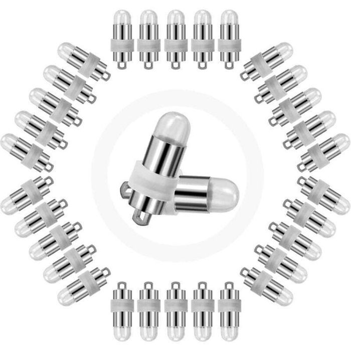 Lot de 30 mini lampes LED submersibles étanches pour décoration de fête mariage Halloween Noël festival guirlande lumineuse (blanc