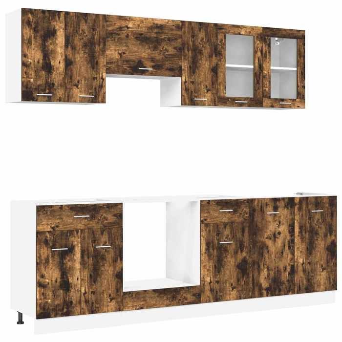 En solde Ensemble de meubles de cuisine 8 pcs UU Armoire rangement Grande espace avec porte Lyon Chêne fumé A285