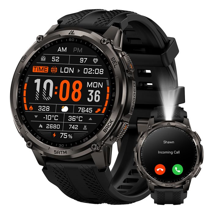 Montre Connectée homme SmartWatch Sport KOSPET T4C GPSLampe Torche LED et Talkie-WalkieCorps Entièrement Métallique5ATM - Noir