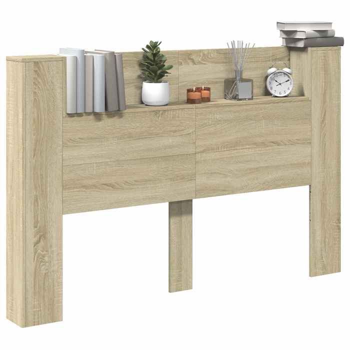 [43484]Cabinet de Tête de Lit - Étagère intégrée - pour chambre à coucher - avec LED Sonoma 160x16 5x103 5 cm Poids:22.95 Kg