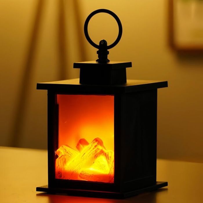 Lampe murale LED décorative - PZCC - Simulant un feu - Effet flammes vacillantes - Alimentée par piles - Résine noire