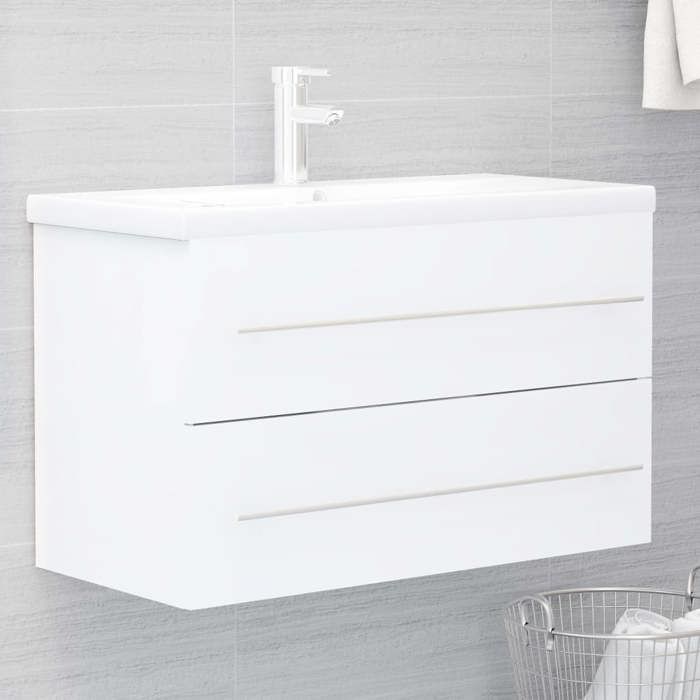Blanc Armoire dévier avec lavabo intégré Blanc Aggloméré - Meuble WC H3156