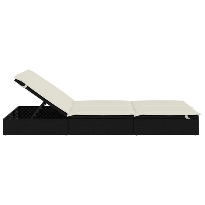 Promotion mars * Bain de soleil - YUNYAN - Chaise longue à 2 places - 110 kg par siège - avec coussins noir résine tressée_5475865