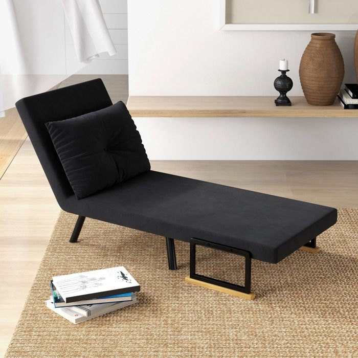 MOTHINESSTO3965-Fauteuil convertible 4 en 1 lit 1 place dossier 5 positions accoudoirs en bois et coussin tissu effet velours noi