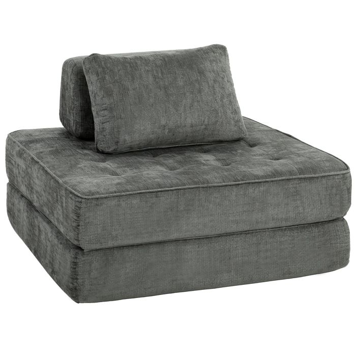 Chauffeuse 1 place - HOMCOM - canapé-lit pliant - dossier et oreiller - entièrement compressé - chenille - 97x194x50cm - gris Chauffeuse 1 place - HOMCOM - canapé-lit pliant - dossier et oreiller - entièrement compressé - chenille - 97x194x50cm - gris
