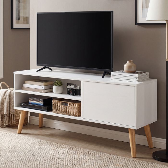 Meuble TV - Meuble Hi-Fi pour téléviseurs jusquà 55 pouces 120 cm de large Centre de divertissement blanc Meuble TV - Meuble Hi-Fi pour téléviseurs jusquà 55 pouces 120 cm de large Centre de divertissement blanc