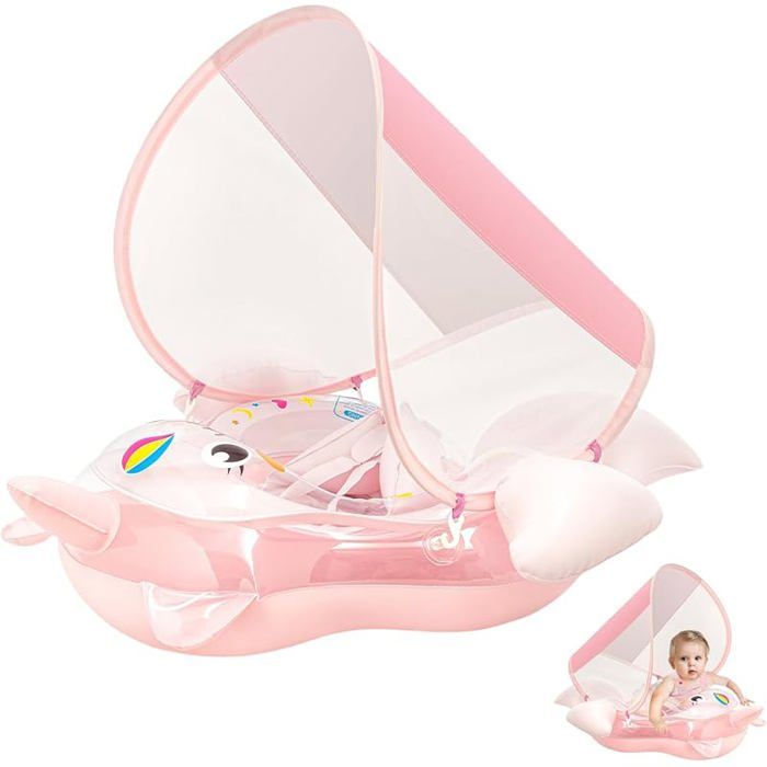 La Licorne Bouée Bébé avec Pare-Soleil Anti-UV UPF50+, Flotteur Gonflable Réglable pour Piscine,Bouee Bebe Piscine Anti-Retournement - Sport